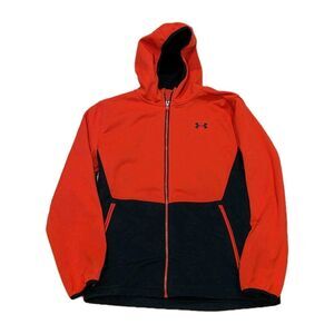 Under Armour Boy's XL Hooded Zip Up Jacket Red Black Coldgear Sports Softshell